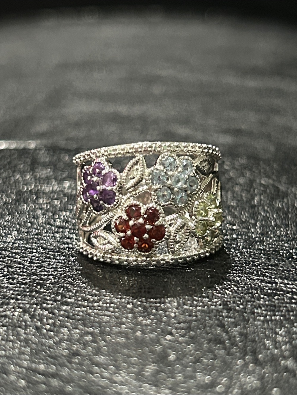 Kay Jewelers Silver Floral Multi-Stone Filigree Ring